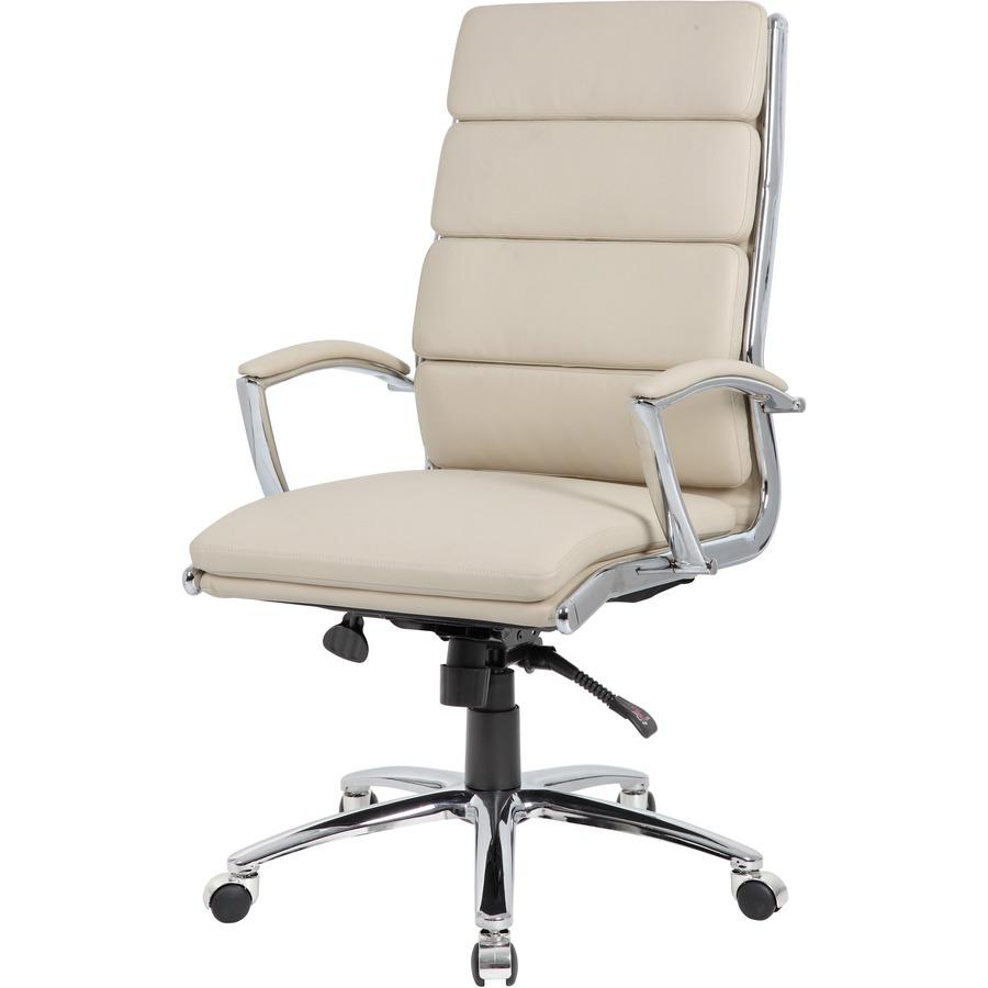 Boss Executive CaressoftPlus Chair - Beige Vinyl Seat - Beige Vinyl Back - Chrome Metal Frame - 5-star Base - 1 / Carton. Picture 8
