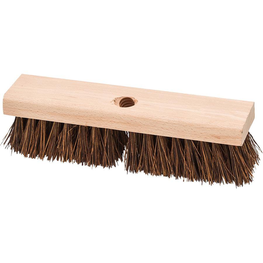 Genuine Joe Deck/Floor Brush - 2" Palmyra Bristle - 10" Handle Width - Hardwood Handle - 12 / Carton - Brown. Picture 2