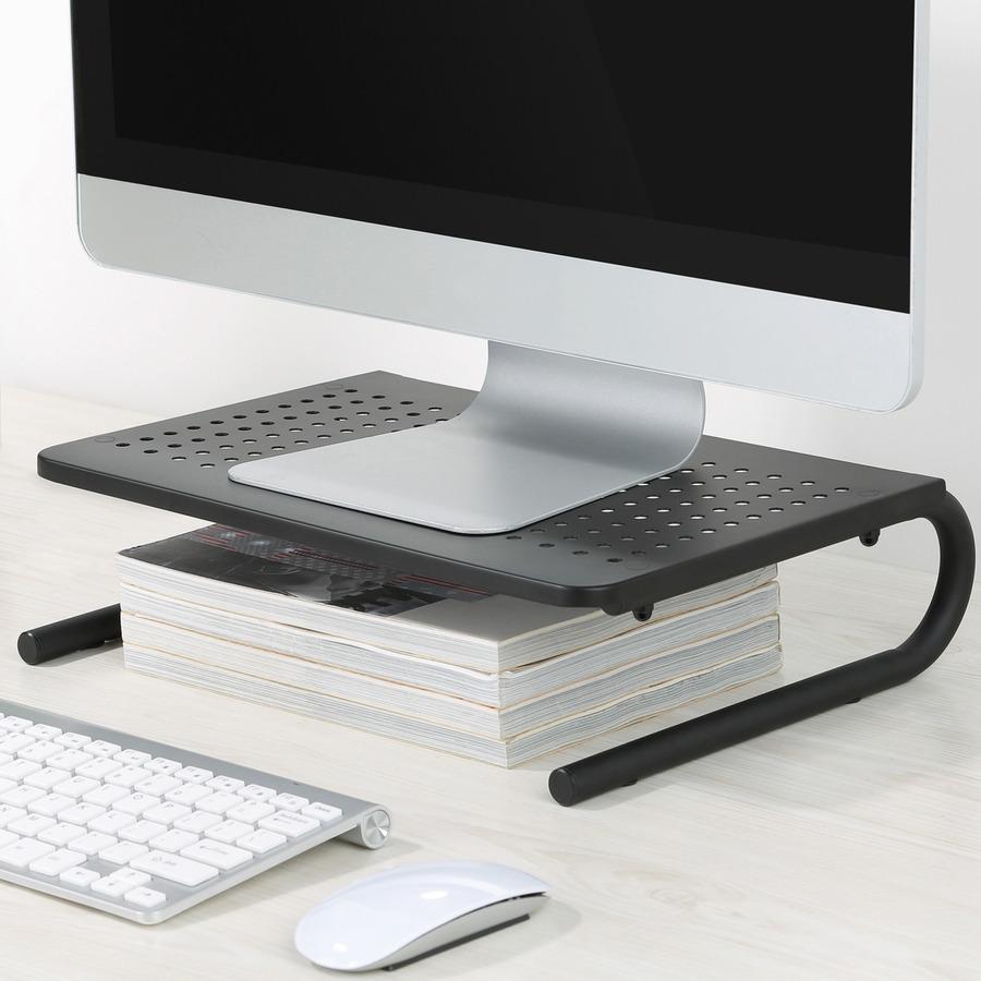 Lorell Monitor/Laptop Stand - 20 lb Load Capacity - 5.5" Height x 14.5" Depth - Desktop - Steel - Black - For Monitor, Notebook - Ventilated, Rubber Pad, Non-skid. Picture 2