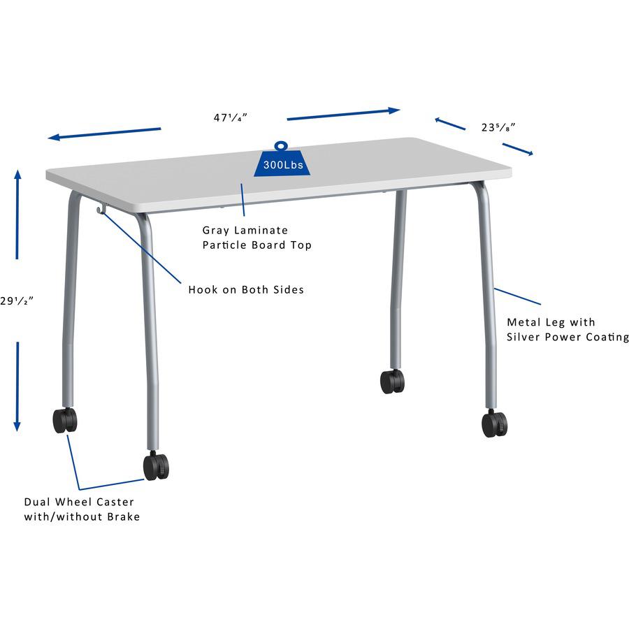 Lorell Training Table - Laminated Top - 300 lb Capacity - 29.50" Table Top Length x 23.63" Table Top Width x 1" Table Top Thickness - 47.25" HeightAssembly Required - Gray - Particleboard Top Material. Picture 2