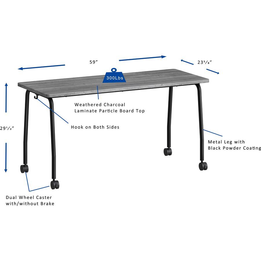 Lorell Training Table - Laminated Top - 300 lb Capacity - 29.50" Table Top Length x 23.63" Table Top Width x 1" Table Top Thickness - 59" HeightAssembly Required - Weathered Charcoal - Particleboard T. Picture 4