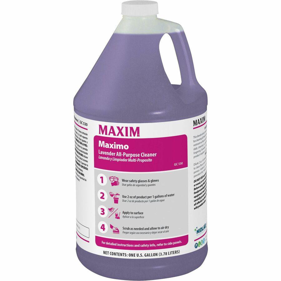 Maxim Lavender All-Purpose Cleaner - Concentrate Liquid - 128 fl oz (4 quart) - Lavender Scent - 4 / Carton - Purple. Picture 2