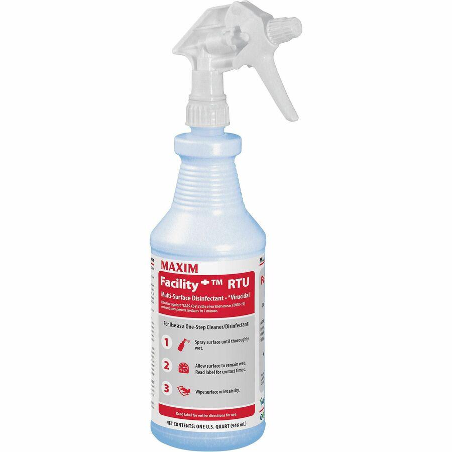 Maxim Facility Multi-Surface Disinfectant - Ready-To-Use - 32 fl oz (1 quart) - 12 / Carton - Washable - Colorless. Picture 2