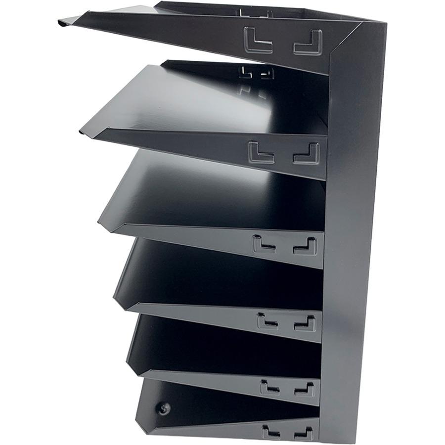 Huron Horizontal Slots Desk Organizer - 6 Compartment(s) - Horizontal - 15" Height x 8.8" Width x 12" Depth - Durable, Label Holder - Black - Steel - 1 Each. Picture 4