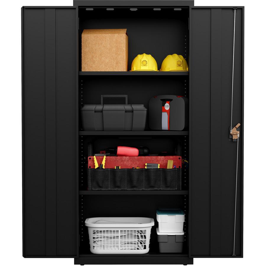 Lorell Slimline Storage Cabinet - 30" x 15" x 66" - 4 x Shelf(ves) - 720 lb Load Capacity - Durable, Welded, Nonporous Surface, Recessed Handle, Removable Lock, Locking System - Black - Baked Enamel -. Picture 8