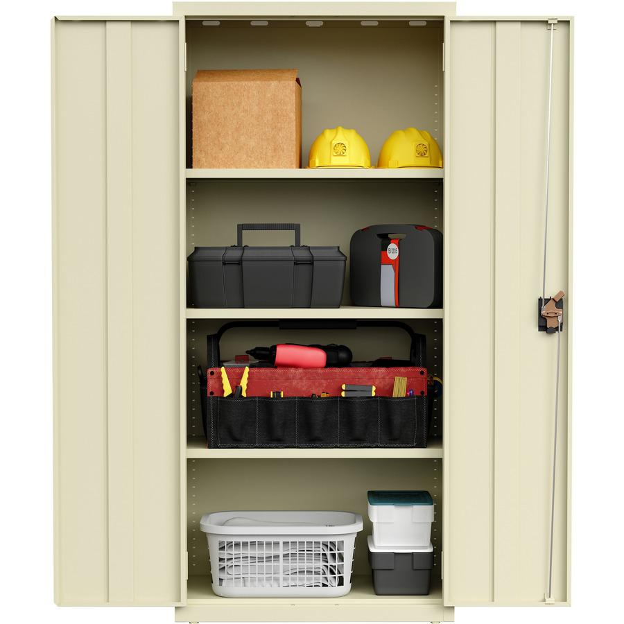 Lorell Fortress Series Slimline Storage Cabinet - 30" x 15" x 66" - 4 x Shelf(ves) - 720 lb Load Capacity - Durable, Welded, Nonporous Surface, Recessed Handle, Removable Lock, Locking System - Putty . Picture 3