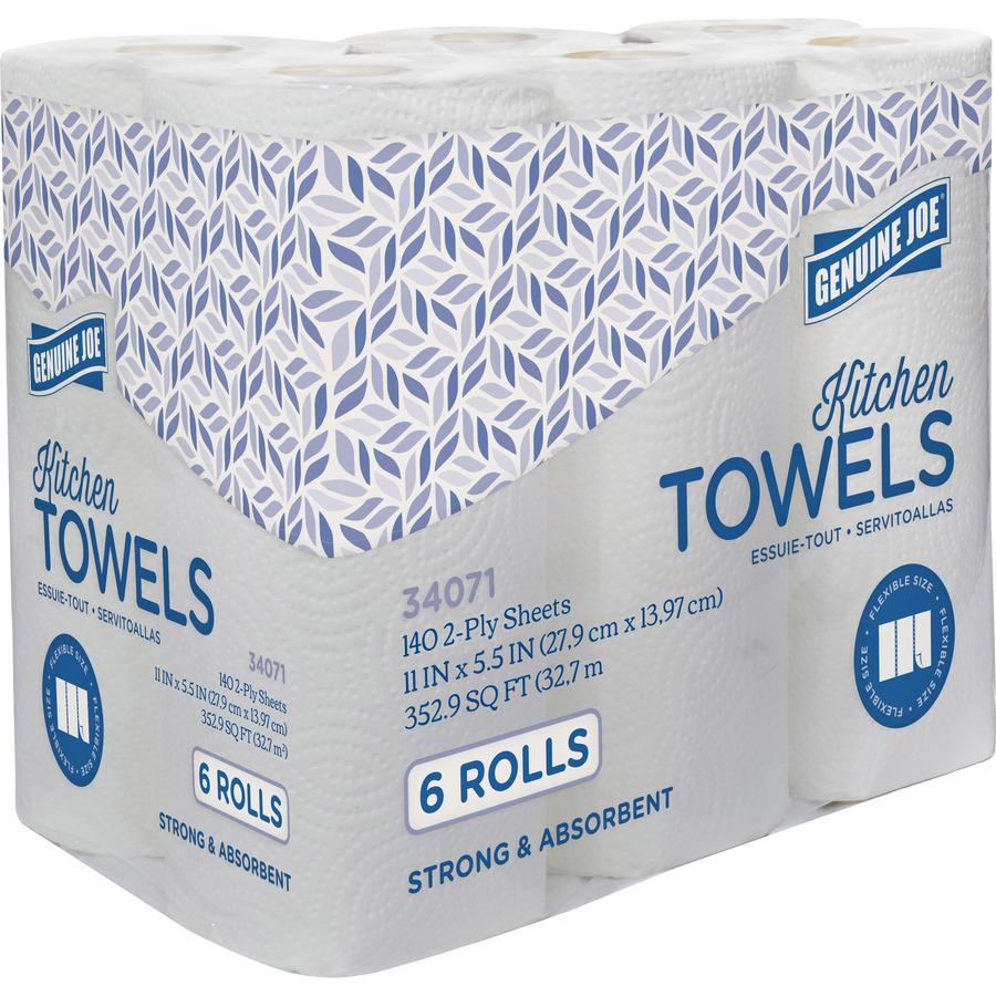 Genuine Joe Kitchen Paper Towels - 2 Ply - 140 Sheets/Roll - White - 6 Rolls Per Container - 4 / Carton. Picture 2