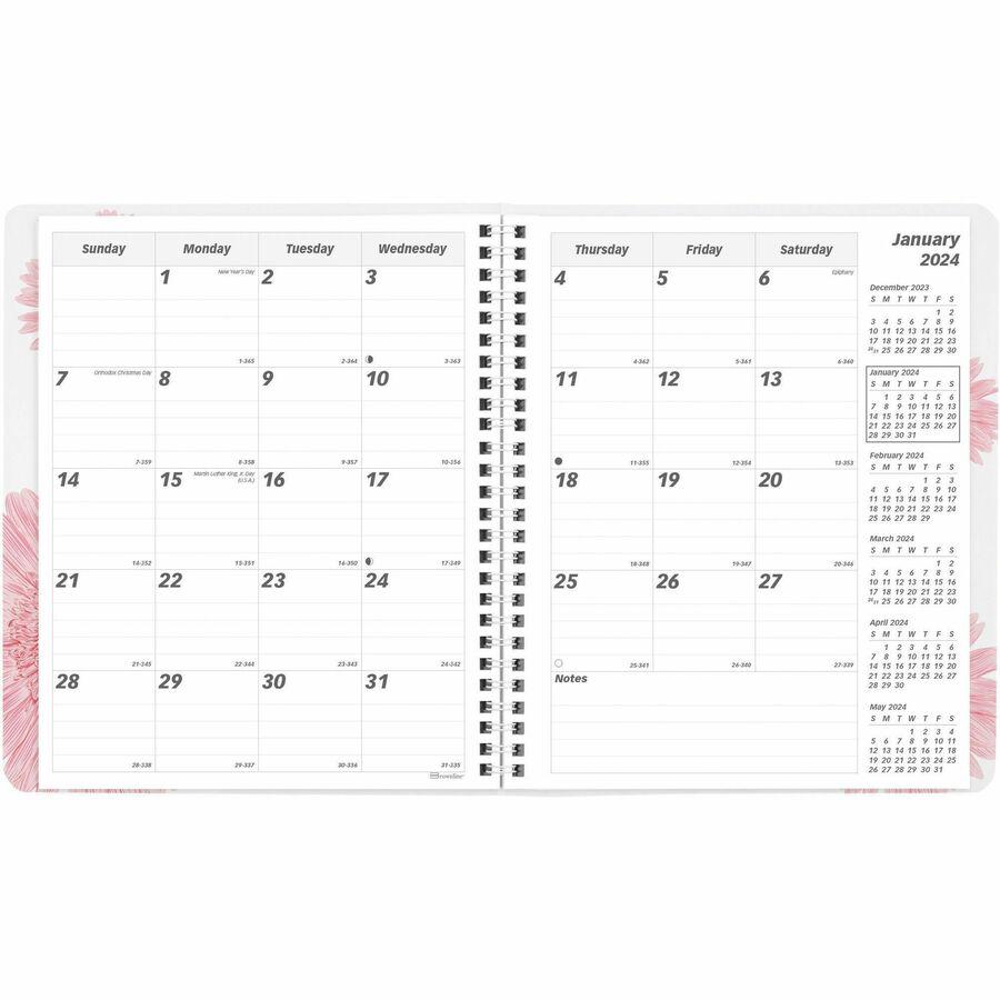 Brownline Essential Monthly Planner - Monthly - 14 Month - December - January - 1 Month Double Page Layout - 8 29/32" x 7 1/10" Sheet Size - Twin Wire - Pink - Ruled Daily Block, Important Date, Phone. Picture 7