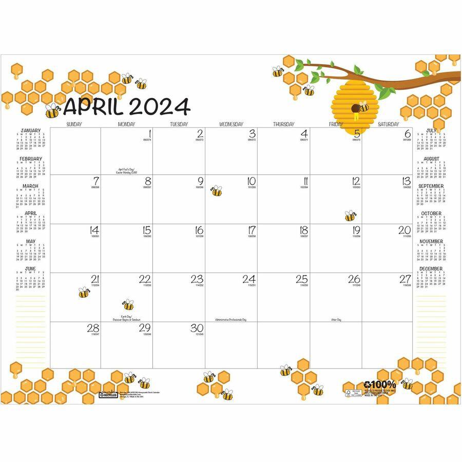 House of Doolittle Honeycomb Monthly Desk Pad Calendar - Julian Dates - Monthly - 12 Month - January 2024 - December 2024 - 22" x 17" Sheet Size - Desk Pad - Yellow - Reinforced Corner, Note Page - 1 . Picture 16