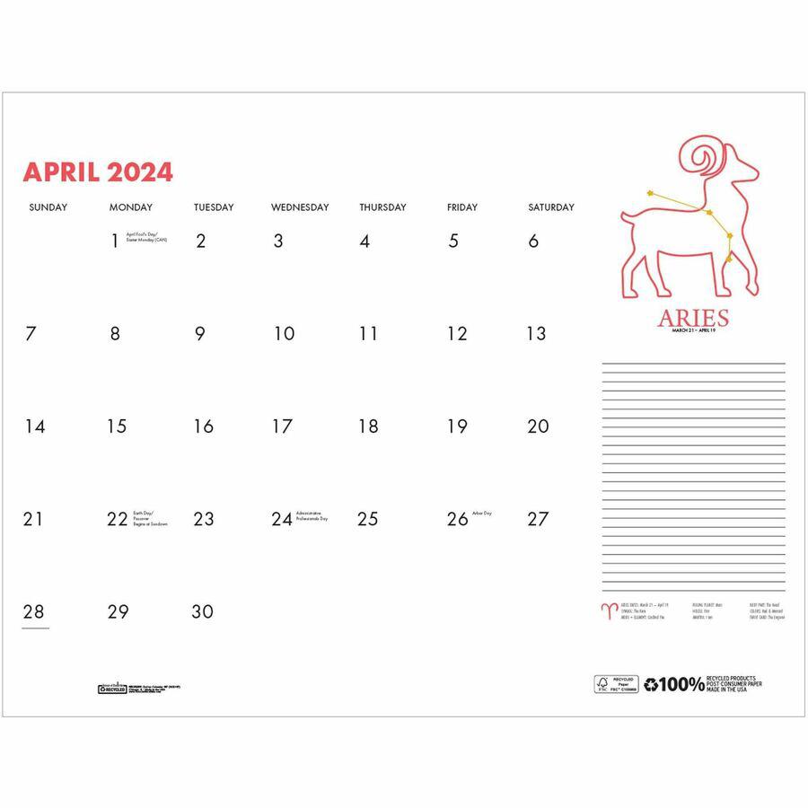 House of Doolittle Zodiac Monthly Desk Pad Calendar - Julian Dates - Monthly - 12 Month - January - December - 1 Month Single Page Layout - 18 1/2" x 13" Sheet Size - Headband - Desk Pad - Black, Mult. Picture 14