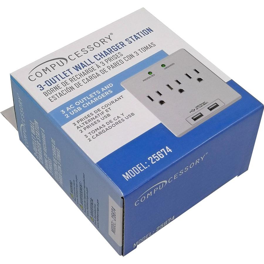 Compucessory Wall Charger Station - 3 x AC, 2 x USB - 2.40 A. Picture 8