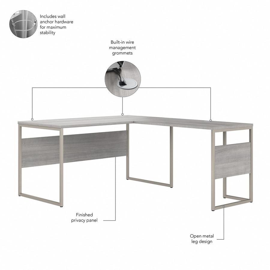 Bush Business Furniture Hybrid 60W x 30D L Shaped Table Desk with Mobile File Cabinet, Platinum Gray. Picture 5