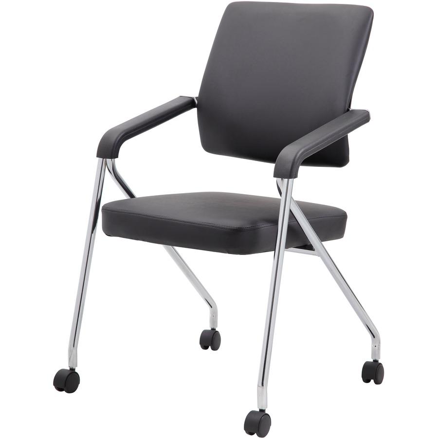 Boss Caressoft Plus Training Chair - Black Seat - Black Back - Chrome Frame - Four-legged Base - Vinyl - Armrest - 2 / Carton. Picture 12