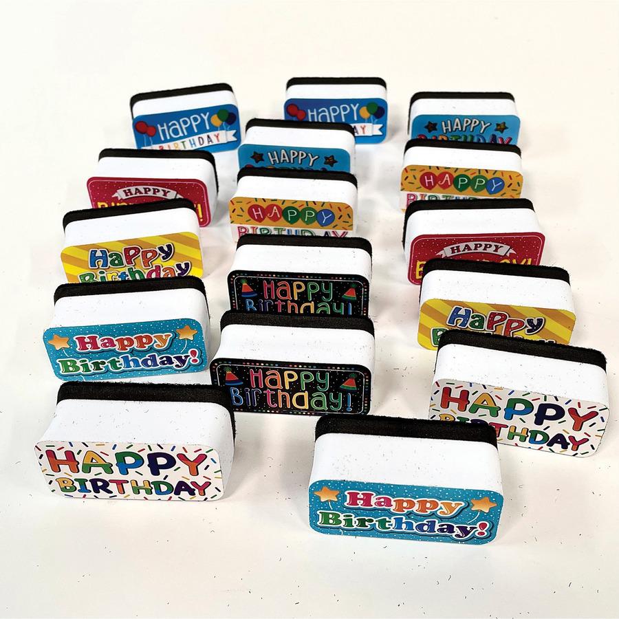Non-Magnetic Mini Whiteboard Erasers, Happy Birthday, Pack of 16. Picture 3