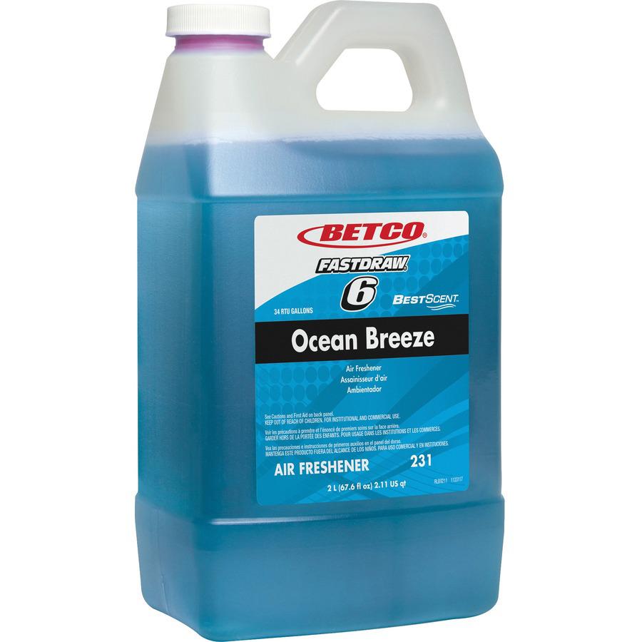 Betco BestScent Ocean Breeze Deodorizer - FASTDRAW 6 - Concentrate Liquid - 67.6 fl oz (2.1 quart) - Ocean Breeze Scent - 4 / Carton - Turquoise. Picture 2