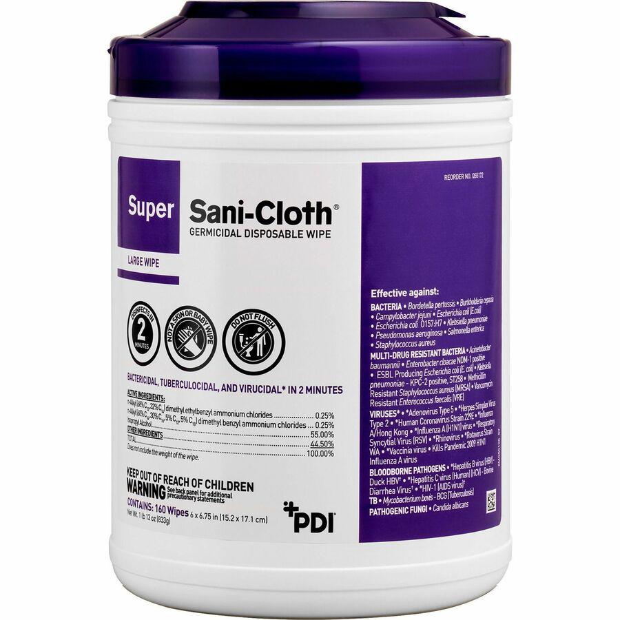 PDI Super Sani-Cloth Germicidal Disposable Wipe - 6.75" Length x 6" Width - 160 / Can - 12 / Carton - Disposable, Disinfectant, Deodorize, Latex-free, Bleach-free, Virucidal, Fungicide, Strong, Pre-mo. Picture 2