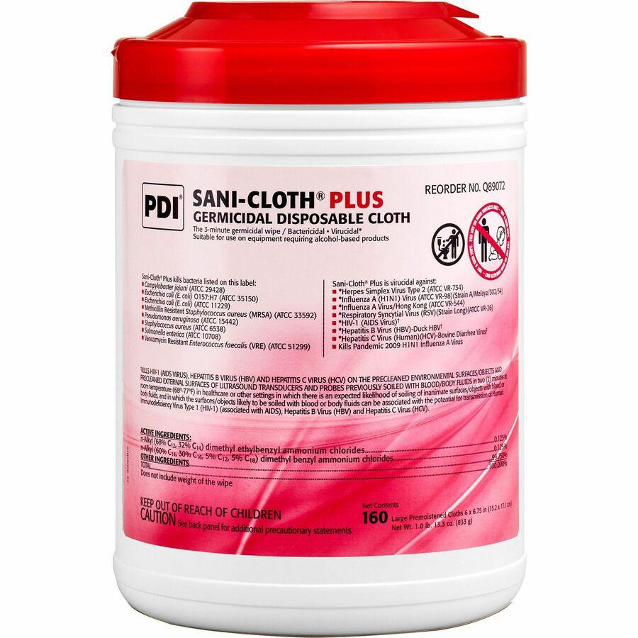 PDI Sani-Cloth Plus Germicidal Disposable Cloth - 6.75" Length x 6" Width - 160 / Canister - 12 / Carton - Disposable, Disinfectant, Deodorize, Fungicide, Virucidal, Bactericide, Latex-free, Bleach-fr. Picture 2