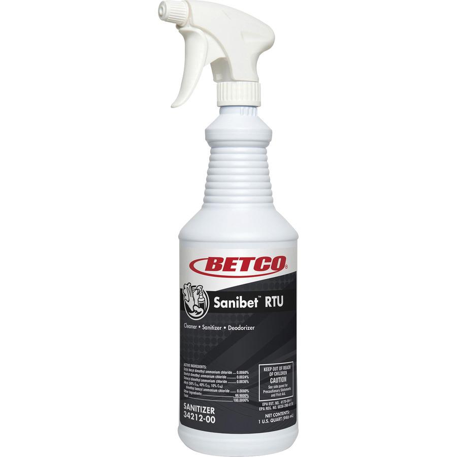 Betco Sanibet RTU Cleaner - Ready-To-Use Spray - 32 fl oz (1 quart) - 12 / Carton - Yellow. Picture 2
