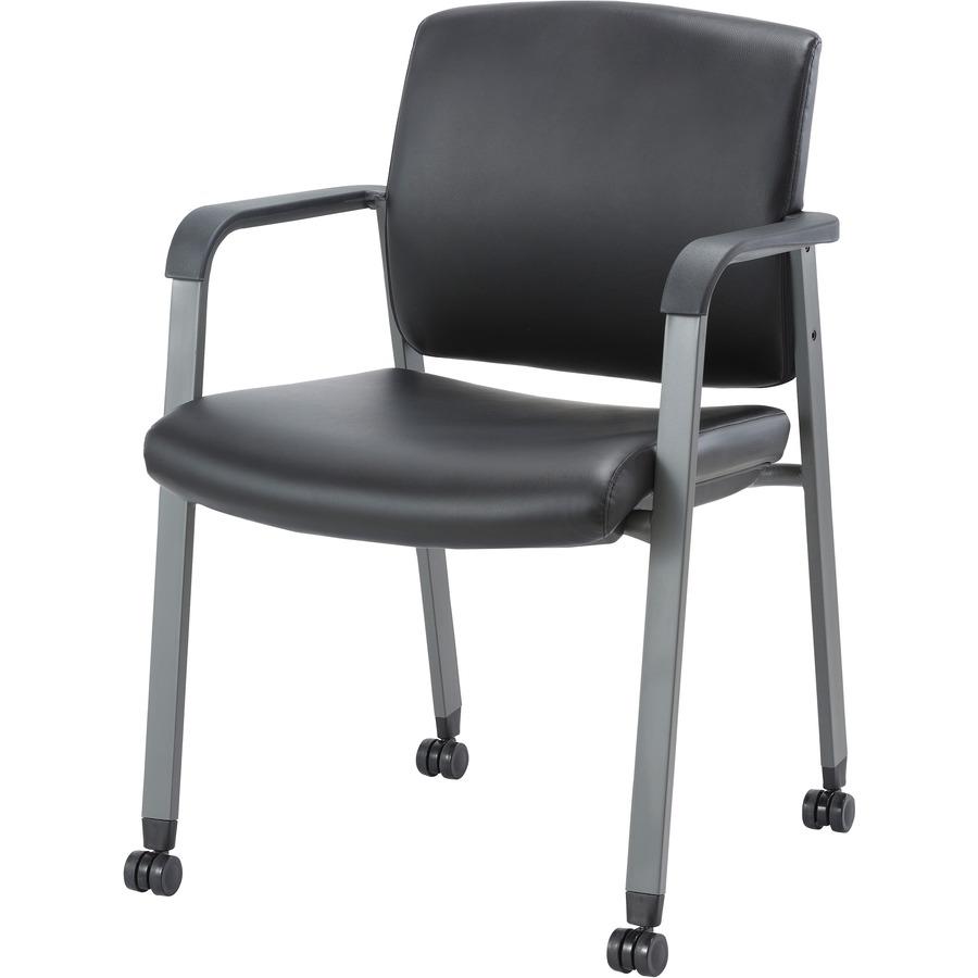 Lorell Healthcare Upholstery Guest Chair with Casters - Vinyl Seat - Vinyl Back - Steel Frame - Square Base - Black - Armrest - 1 Each. Picture 11