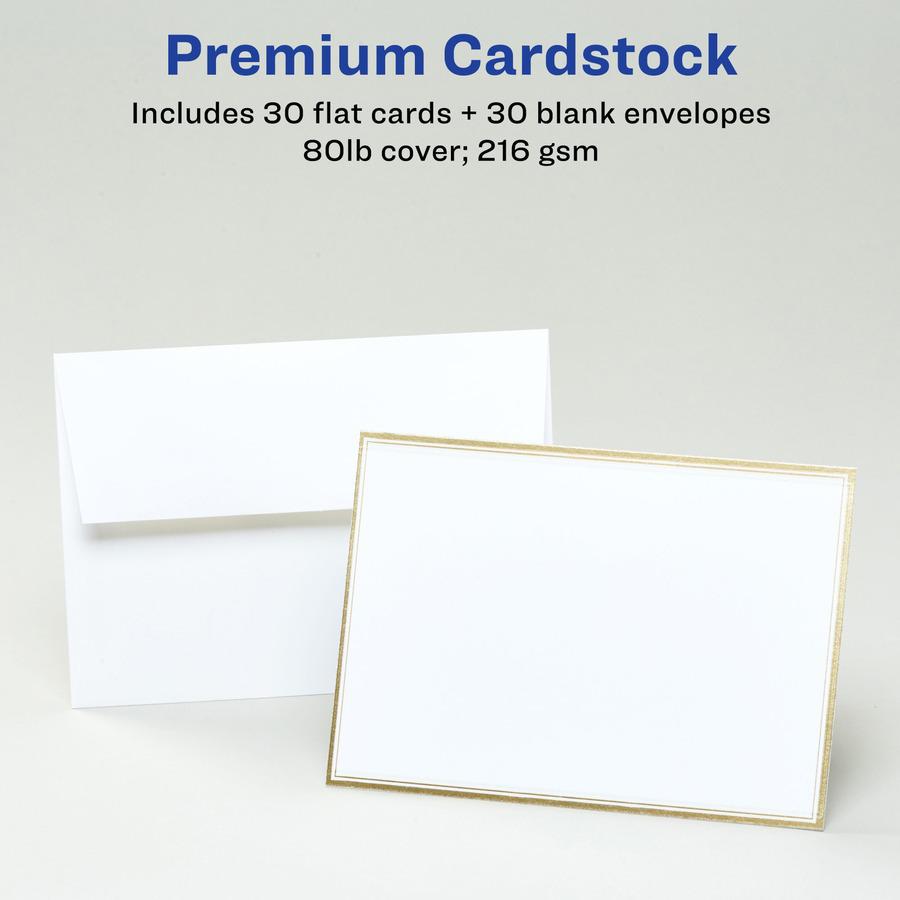 Avery&reg; Invitation Cards with Metallic Gold Borders - 1 1/2" Width x 15/16" Length - Rectangle - White - Paper - 18 / Sheet - 29 / Pack. Picture 10