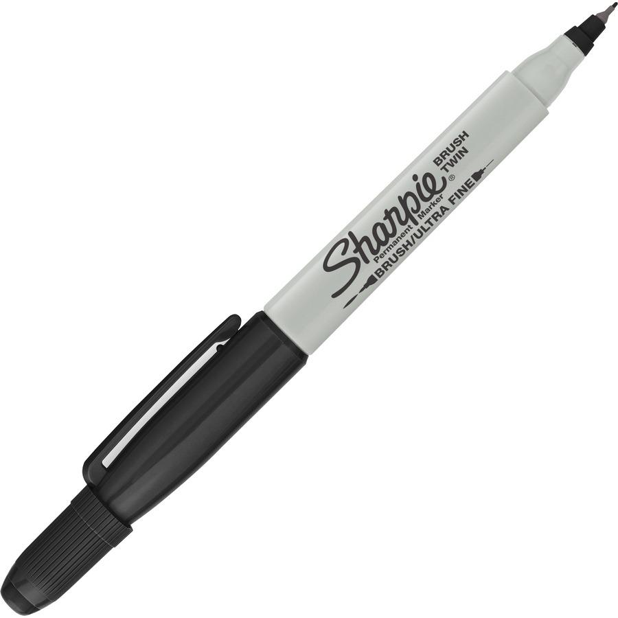 Sharpie Brush Twin Permanent Markers - Fine, Broad, Ultra Fine Marker Point - Black - 12 / Dozen. Picture 7