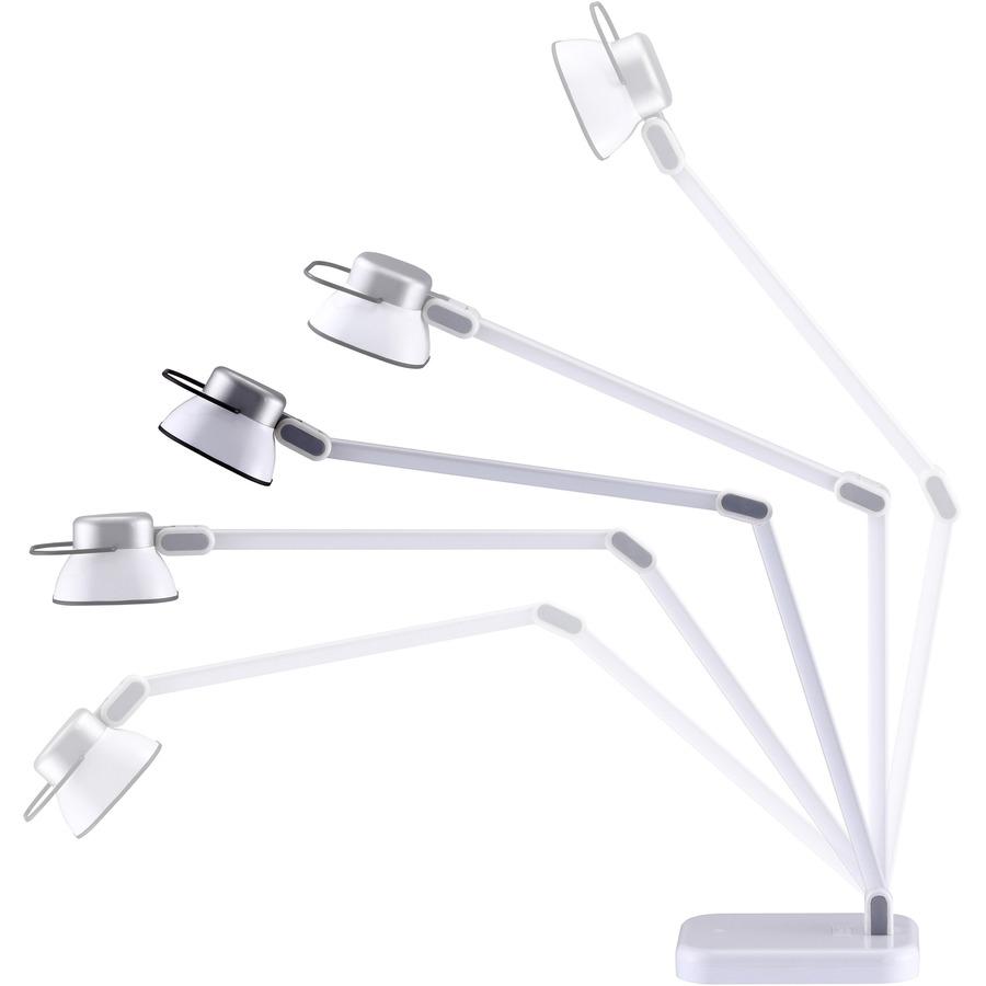 Bostitch Elate Dual Arm LED Desk Lamp - LED Bulb - USB Charging, Adjustable Arm, Adjustable Brightness - Desk Mountable - White - for Desk, Office. Picture 4