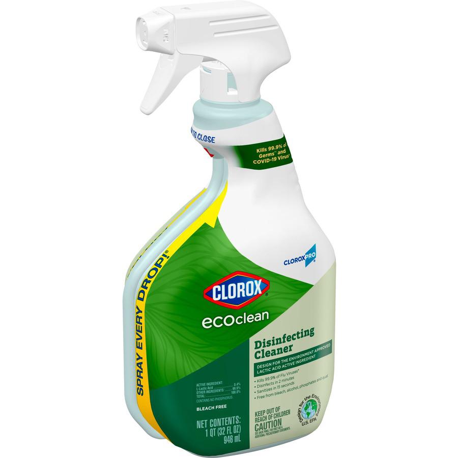 CloroxPro&trade; EcoClean Disinfecting Cleaner Spray - Ready-To-Use - 32 fl oz (1 quart) - Fresh Scent - 1 Each - Refillable, Disinfectant, Bleach-free, Alcohol-free, Phosphate-free, Odor Resistant - . Picture 12