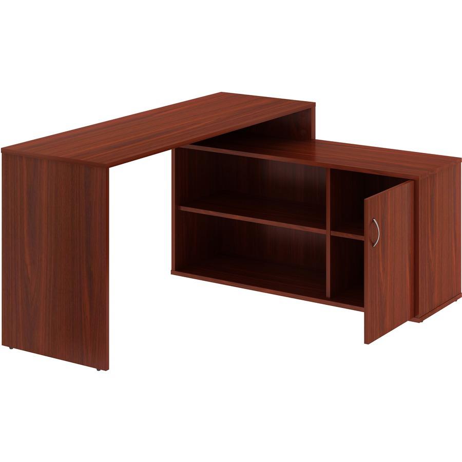 LYS L-Shape Workstation with Cabinet - Laminated L-shaped Top - 200 lb Capacity - 29.50" Height x 60" Width x 47.25" Depth - Assembly Required - Mahogany - Particleboard - 1 Each. Picture 11