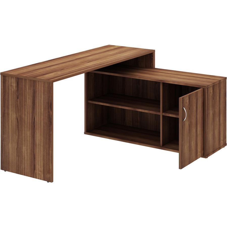 LYS L-Shape Workstation with Cabinet - Laminated L-shaped Top - 200 lb Capacity - 29.50" Height x 60" Width x 47.25" Depth - Assembly Required - Walnut - Particleboard - 1 Each. Picture 11