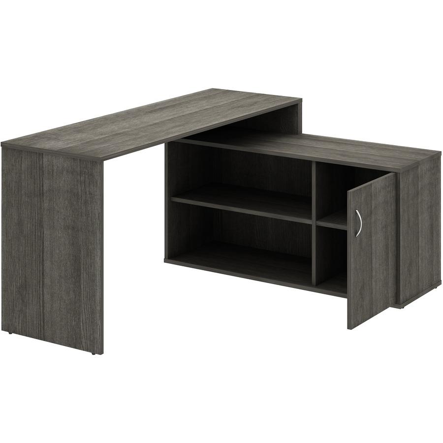 LYS L-Shape Workstation with Cabinet - Laminated L-shaped Top - 200 lb Capacity - 29.50" Height x 60" Width x 47.25" Depth - Assembly Required - Weathered Charcoal - Particleboard - 1 Each. Picture 11