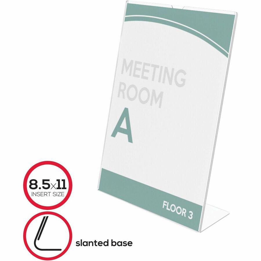 Deflecto Superior Image Slanted Sign Holders - 12 / Carton - 8.5" Width x 11" Height x 3.5" Depth - L-shaped Shape - Top Loading, Durable - Polystyrene - Clear. Picture 9