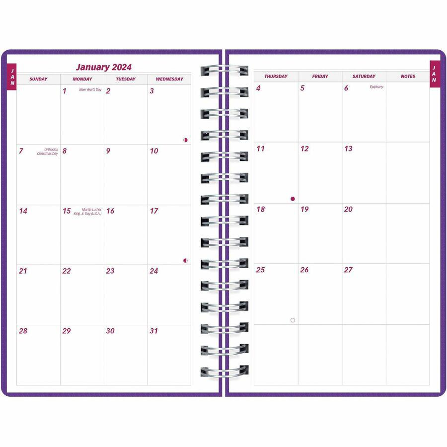 Brownline DuraFlex Daily Appointment Planner - Daily, Monthly - 12 Month - January 2024 - December 2024 - 7:00 AM to 7:30 PM - Half-hourly - 1 Day Single Page Layout 2 Month Double Page Layout - 5" x . Picture 11