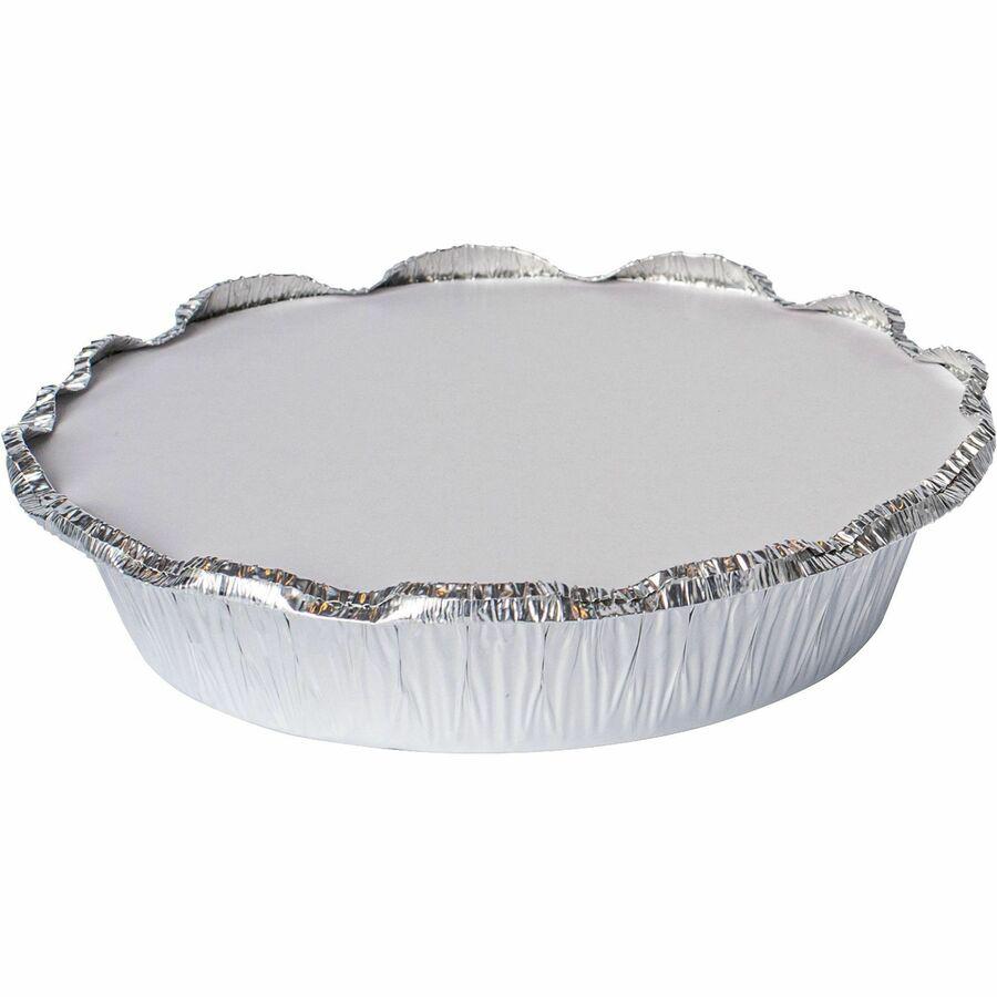 BluTable 7" Round Foil Pan Flat Board Lids - Round - 500 / Carton - White, Silver. Picture 5