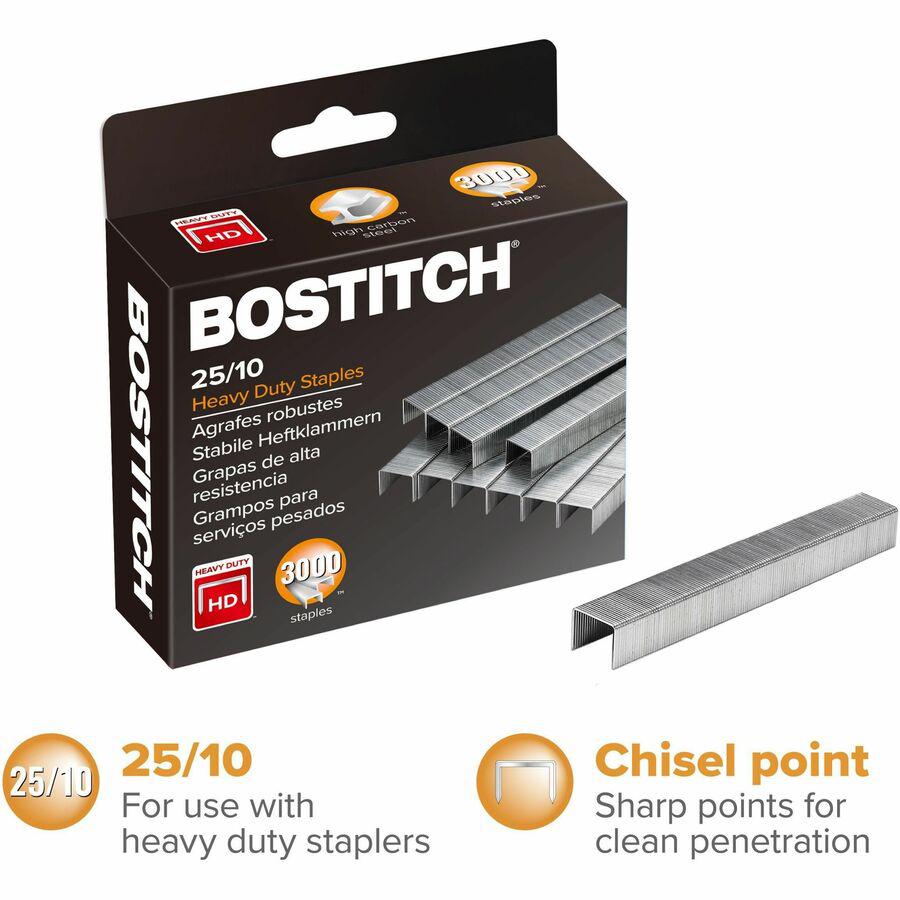 Bostitch Heavy-Duty Staples - 125 Per Strip - High Capacity - 3/8" Leg - 1/2" Crown - Holds 65 Sheet(s) - Silver - 2.5" Height x 1.1" Width3" Length - 3000 / Box. Picture 3