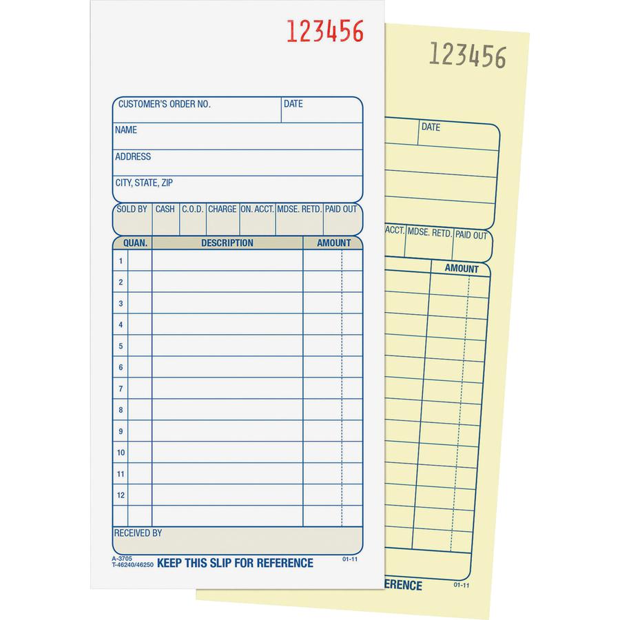 Adams Carbonless 2-part Numbered Sales Order Books - 50 Sheet(s) - 2 PartCarbonless Copy - 3.34" x 7.18" Sheet Size - White, Canary - Assorted Sheet(s) - Red Print Color - 1 Each. Picture 3