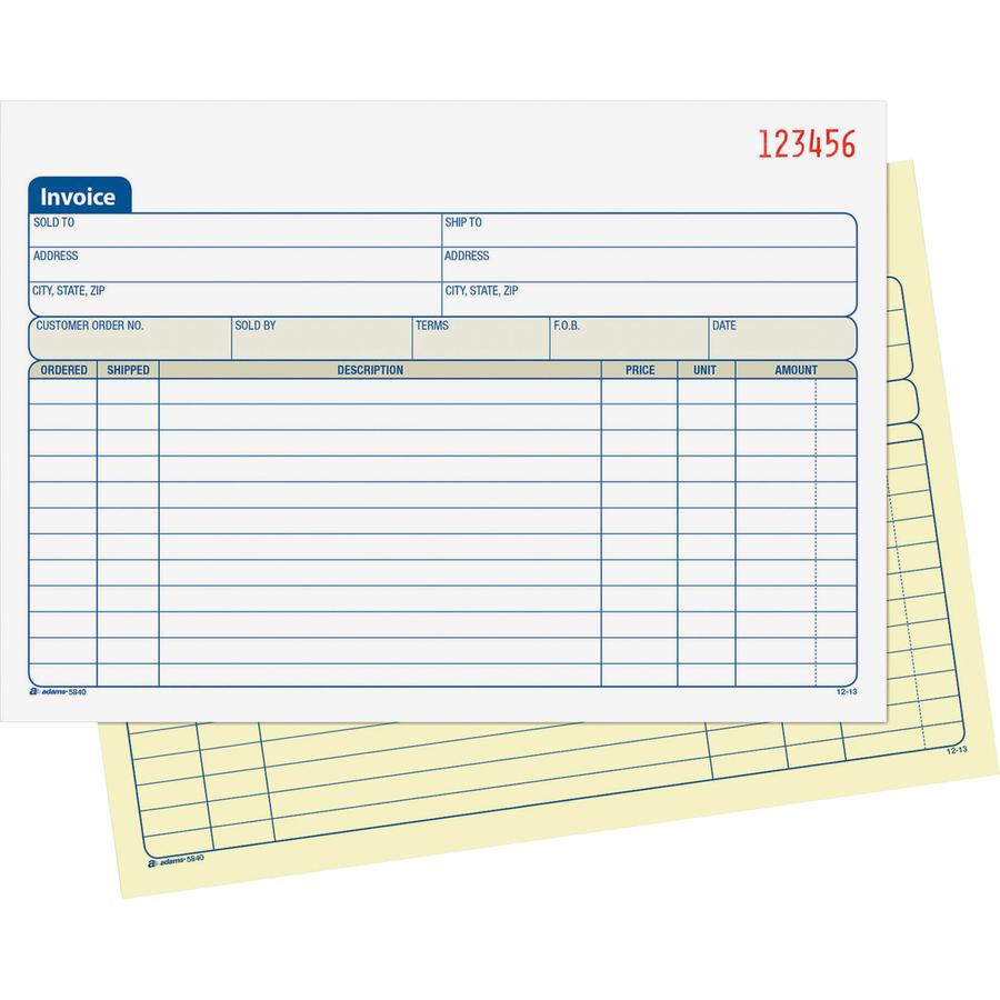 Adams Carbonless Invoice Book - Tape Bound - 2 PartCarbonless Copy - 7.93" x 5.56" Sheet Size - 2 x Holes - White, Canary - Assorted Sheet(s) - 1 Each. Picture 2