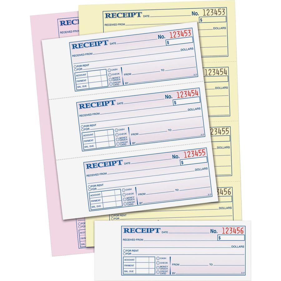 Adams Tapebound 3-part Money Receipt Book - 100 Sheet(s) - Tape Bound - 3 PartCarbonless Copy - 2.75" x 7.62" Form Size - White, Canary, Pink - Assorted Sheet(s) - 1 Each. Picture 5