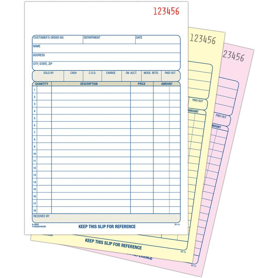 Adams Carbonless 3-part Sales Order Books - 50 Sheet(s) - 3 PartCarbonless Copy - 5.56" x 8.43" Sheet Size - White, Canary, Pink - Assorted Sheet(s) - 1 Each. Picture 3