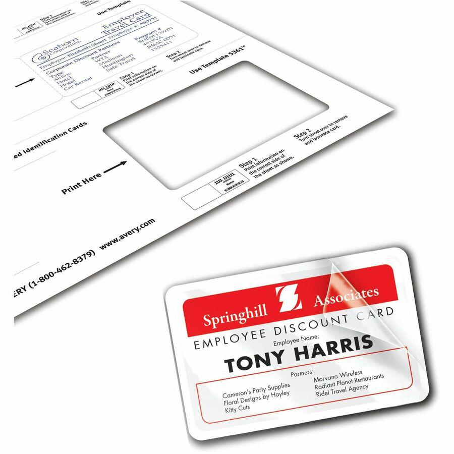 Avery&reg; Self-laminating ID Cards - 30 / Box - 2" Width x 3.3" Height - Laminated, Perforated, Printable, Durable, Perforated - White. Picture 4