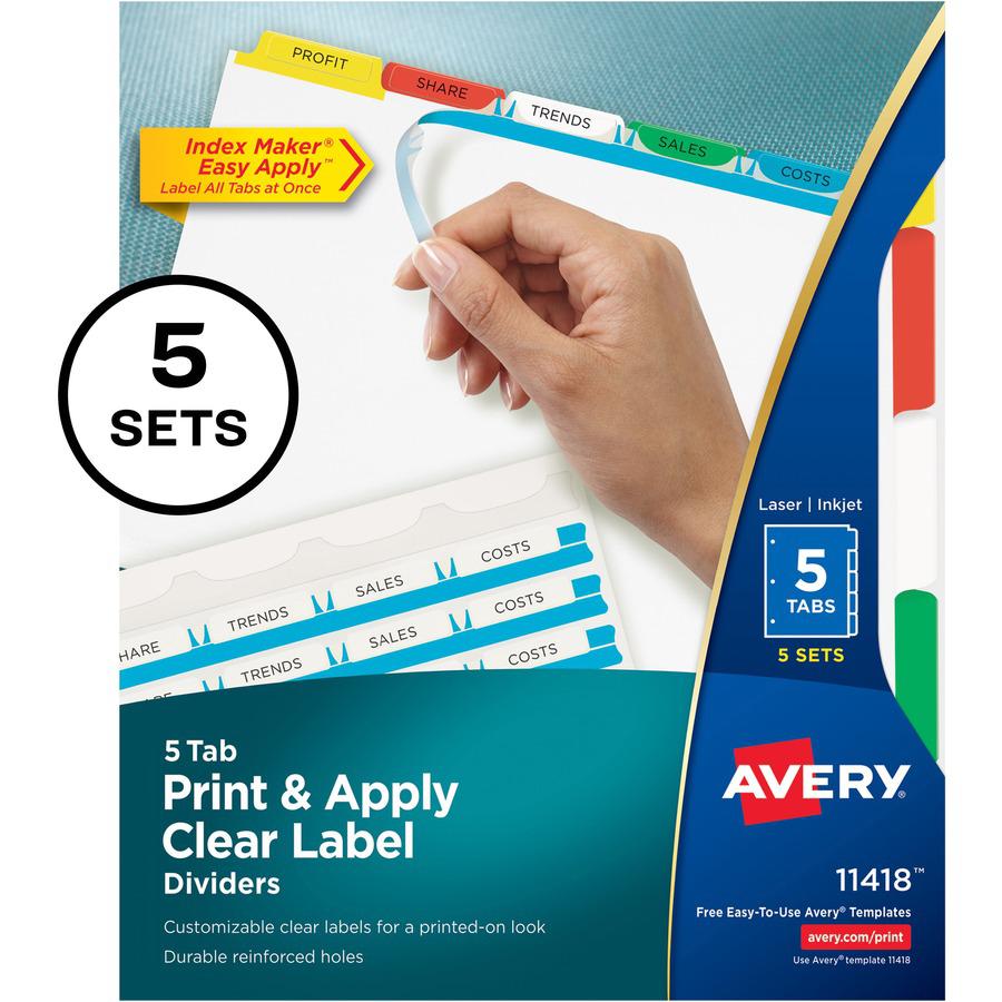 Avery&reg; Index Maker Index Divider - 25 x Divider(s) - 5 - 5 Tab(s)/Set - 8.5" Divider Width x 11" Divider Length - 3 Hole Punched - White Paper Divider - Multicolor Paper Tab(s) - 5 / Set. Picture 3