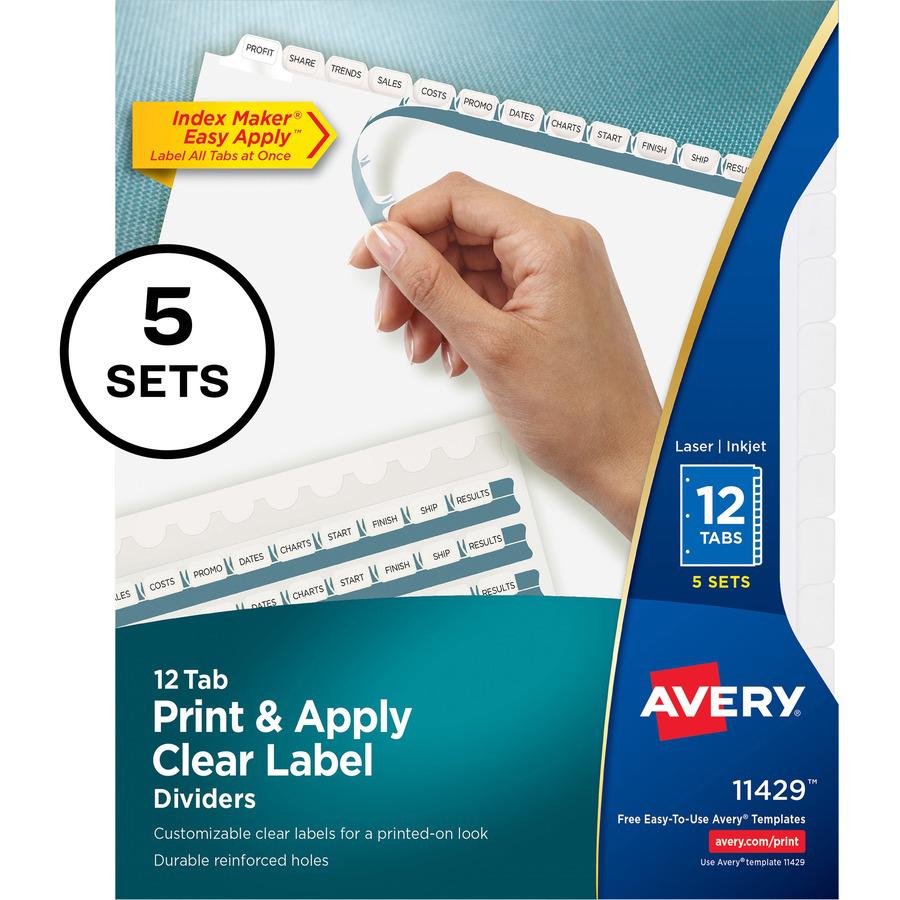 Avery&reg; Index Maker Index Divider - 60 x Divider(s) - Print-on Tab(s) - 12 - 12 Tab(s)/Set - 8.5" Divider Width x 11" Divider Length - 3 Hole Punched - White Paper Divider - White Paper Tab(s) - Re. Picture 4