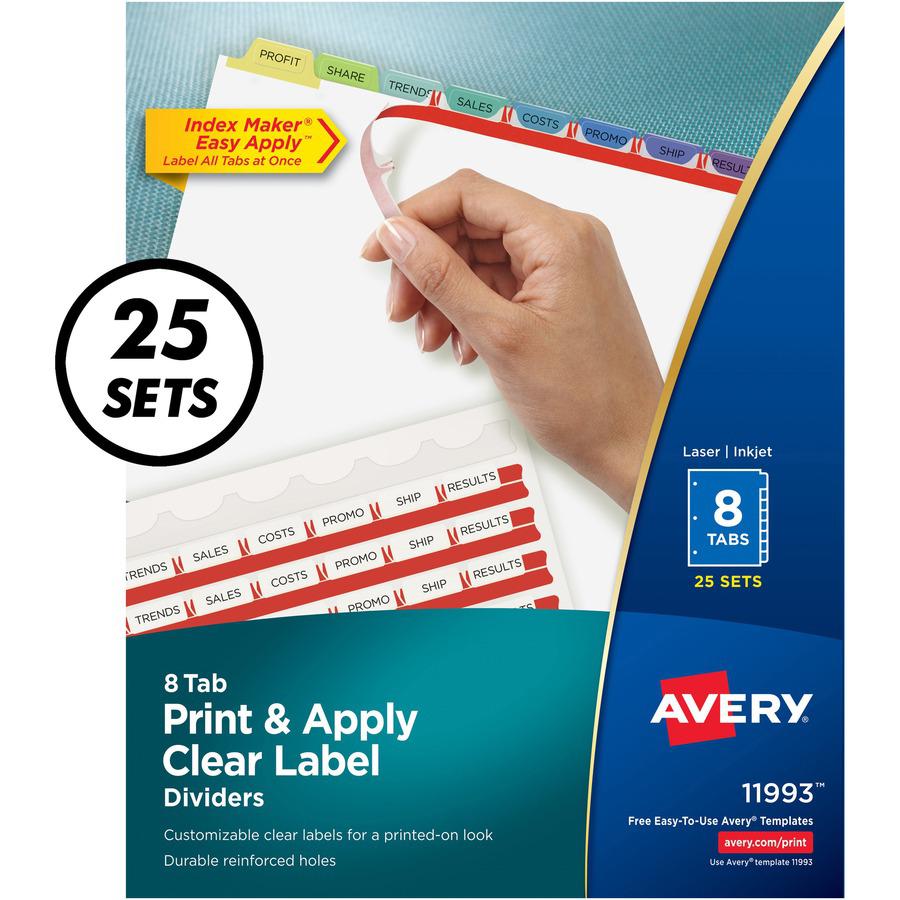 Avery&reg; Index Maker Index Divider - 200 x Divider(s) - Print-on Tab(s) - 8 - 8 Tab(s)/Set - 8.5" Divider Width x 11" Divider Length - 3 Hole Punched - White Paper Divider - Multicolor Paper Tab(s) . Picture 3