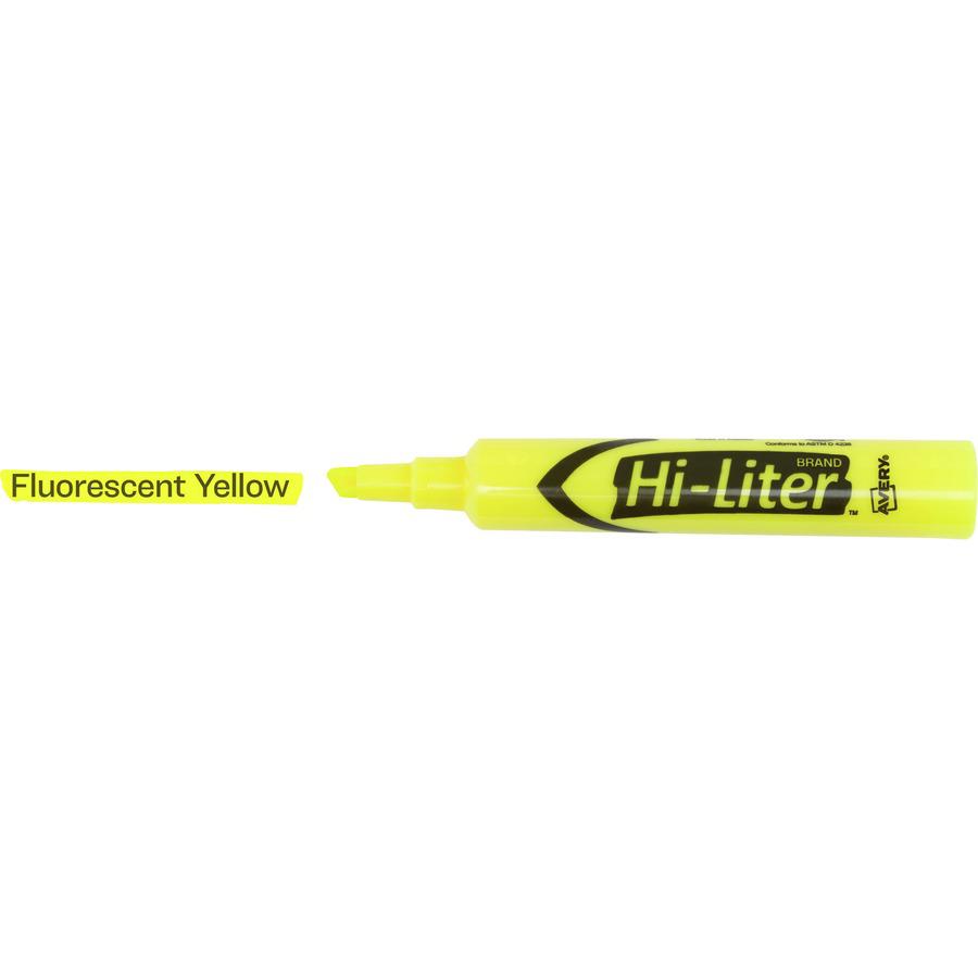 Avery&reg; Desk-Style, Fluorescent Yellow, 1 Count (24000) - Chisel Marker Point Style - Fluorescent Yellow Water Based Ink - Yellow Barrel - 1 Dozen. Picture 3