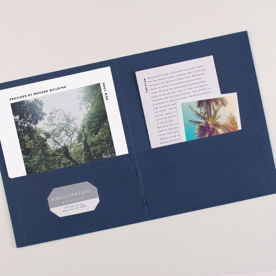 Avery&reg; Letter Pocket Folder - 8 1/2" x 11" - 40 Sheet Capacity - 2 Internal Pocket(s) - Embossed Paper - Dark Blue - 25 / Box. Picture 2
