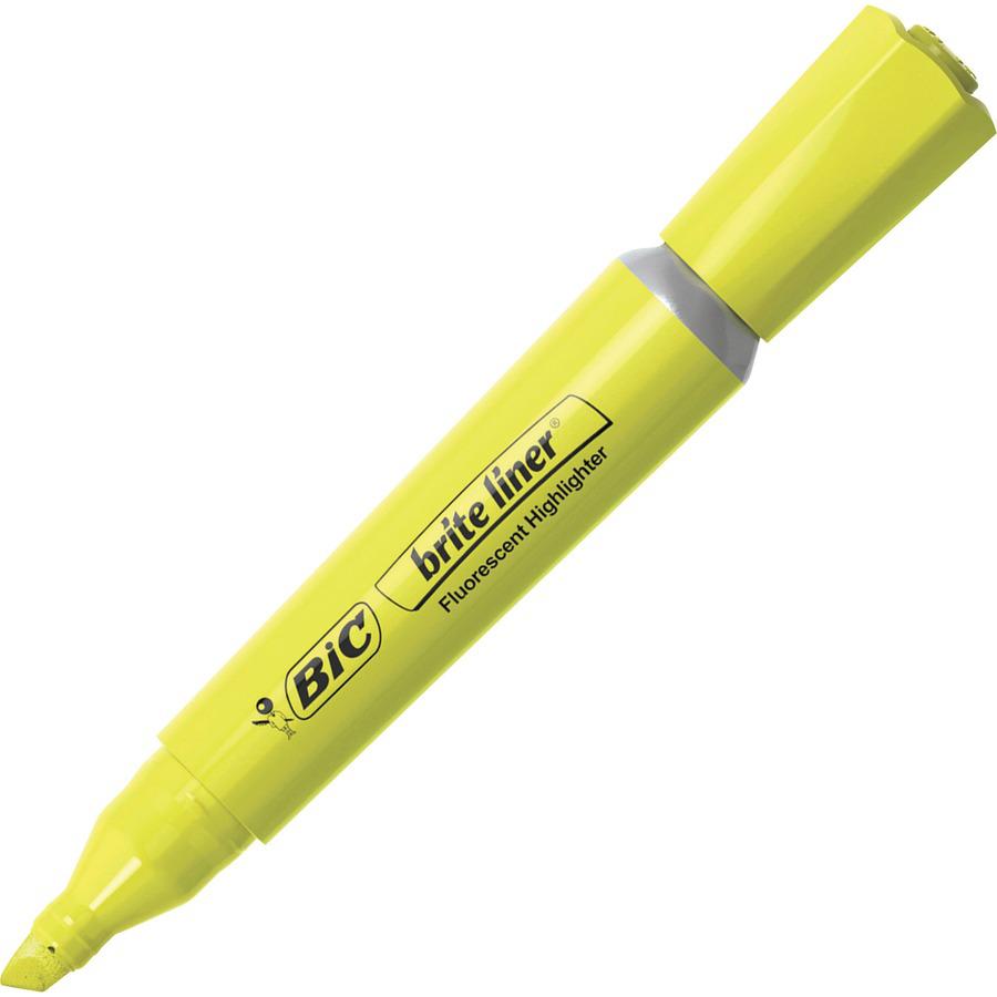 BIC Brite Liner Fluorescent Highlighters - Chisel Marker Point Style - Yellow - 1 Dozen. Picture 2