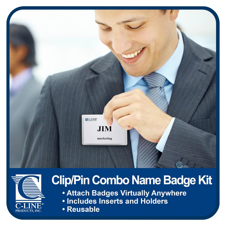 C-Line Clip/Pin Combo Style Name Badges - Sealed Holders with Inserts, 4 x 3, 50/BX, 95743. Picture 4