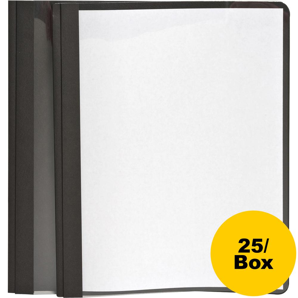 Oxford Letter Report Cover - 8 1/2" x 11" - 100 Sheet Capacity - 3 x Tang Fastener(s) - 1/2" Fastener Capacity for Folder - Leatherette - Black, Clear - 25 / Box. Picture 4