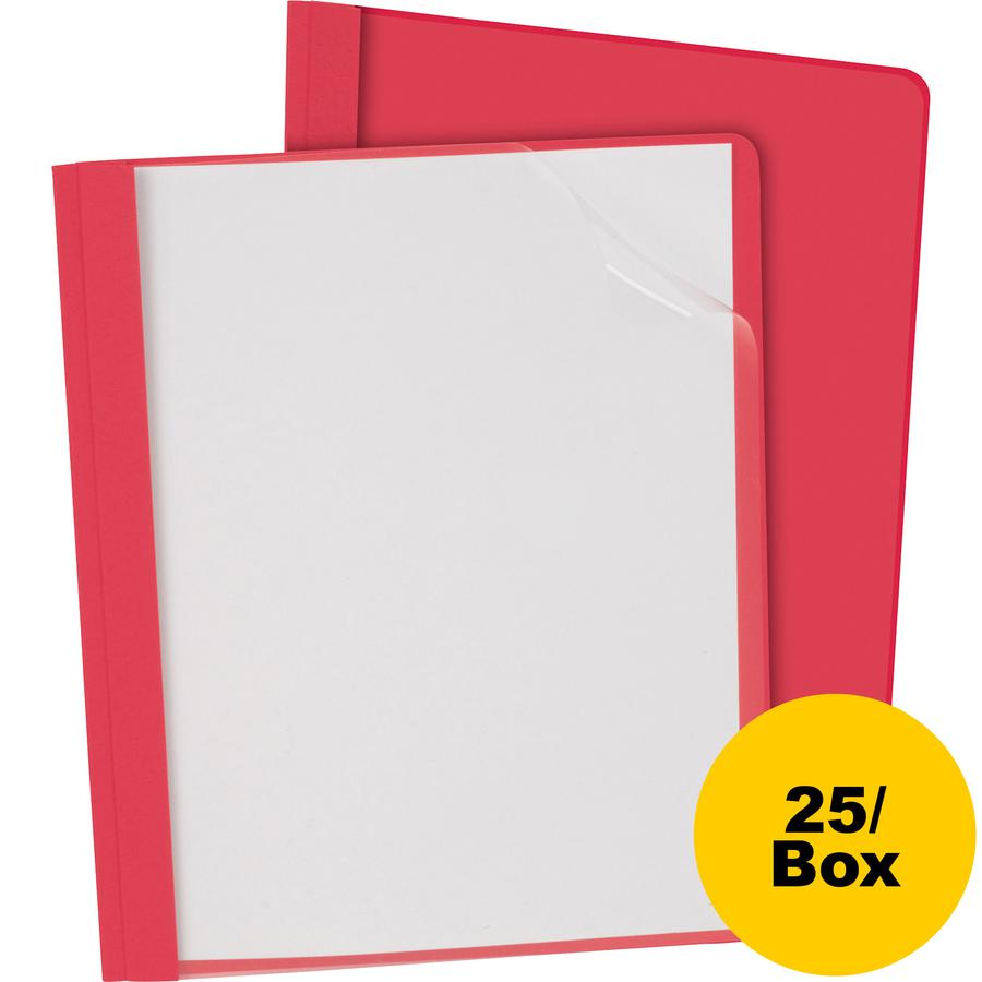 Oxford Letter Report Cover - 8 1/2" x 11" - 100 Sheet Capacity - 3 x Tang Fastener(s) - 1/2" Fastener Capacity for Folder - Leatherette - Red, Clear - 25 / Box. Picture 5
