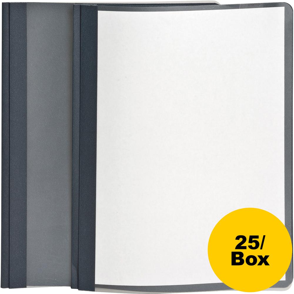 Oxford Letter Recycled Report Cover - 8 1/2" x 11" - 100 Sheet Capacity - 3 x Tang Fastener(s) - 1/2" Fastener Capacity for Folder - Leatherette - Dark Blue, Clear - 10% Recycled - 25 / Box. Picture 2