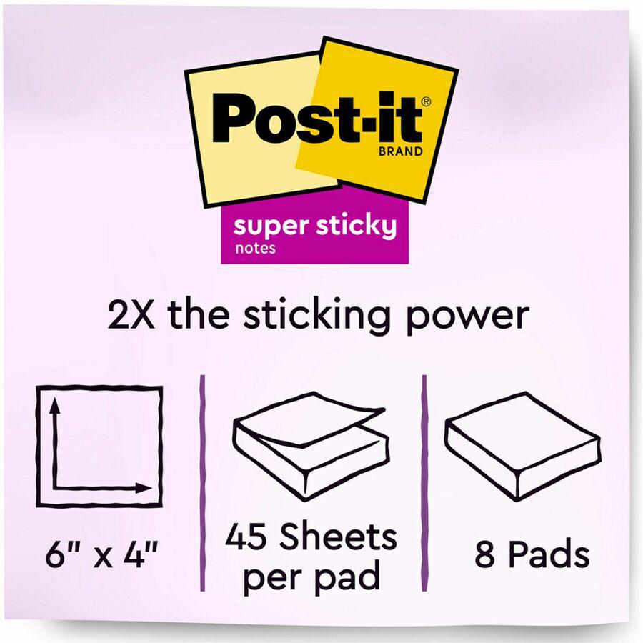 Post-it&reg; Super Stick Notes - Energy Boost Color Collection - 360 - 6" x 4" - Rectangle - 45 Sheets per Pad - Unruled - Vital Orange, Limeade, Tropical Pink, Sunnyside - Paper - Self-adhesive - 8 /. Picture 4